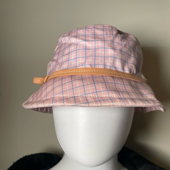 COACH Tattersall Plaid Bucket Hat Pink Blue Sz P/S Leather Trim Cotton Preppy main image 8